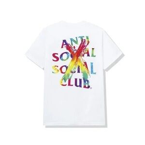 Anti Social Social Club White Tee with Rainbow Brushstroke Logo